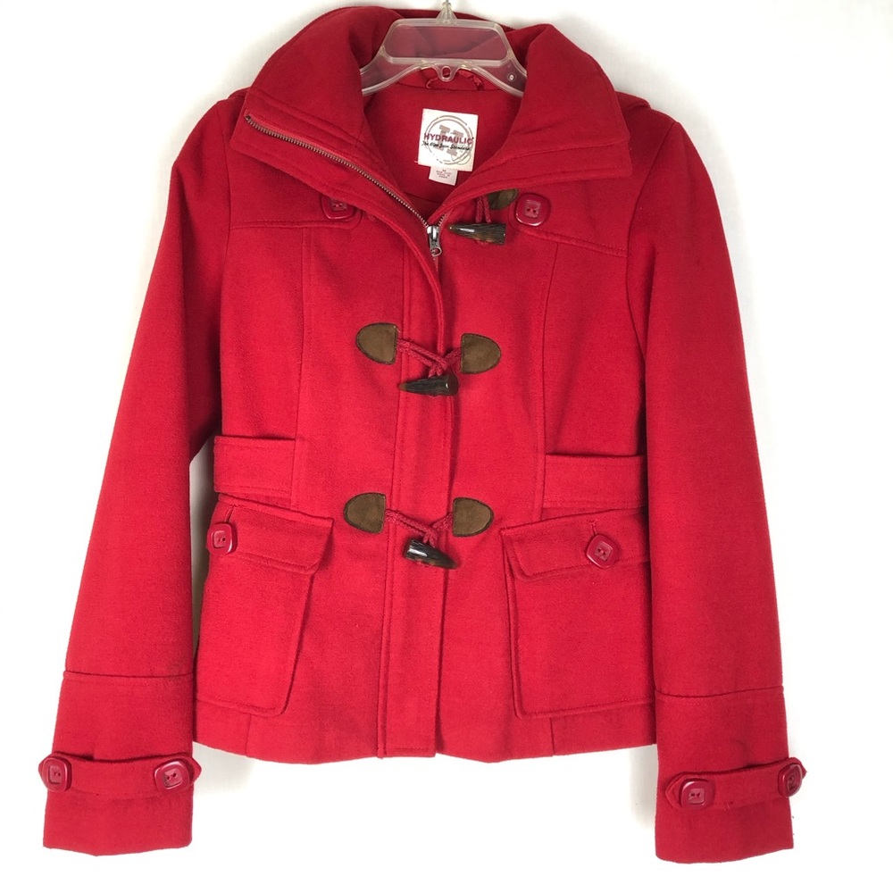Hydraulic hooded pea coat jacket